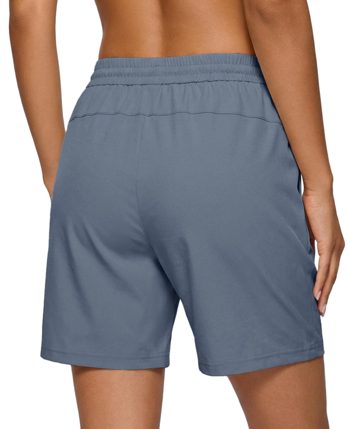IWOLEENCE Women's 7" Athletic Shorts Quick Dry Stretch Lightweight Hiking Summer Long Shorts for Ladies Cargo with 2 Zipper Pockets Navy Blue, L