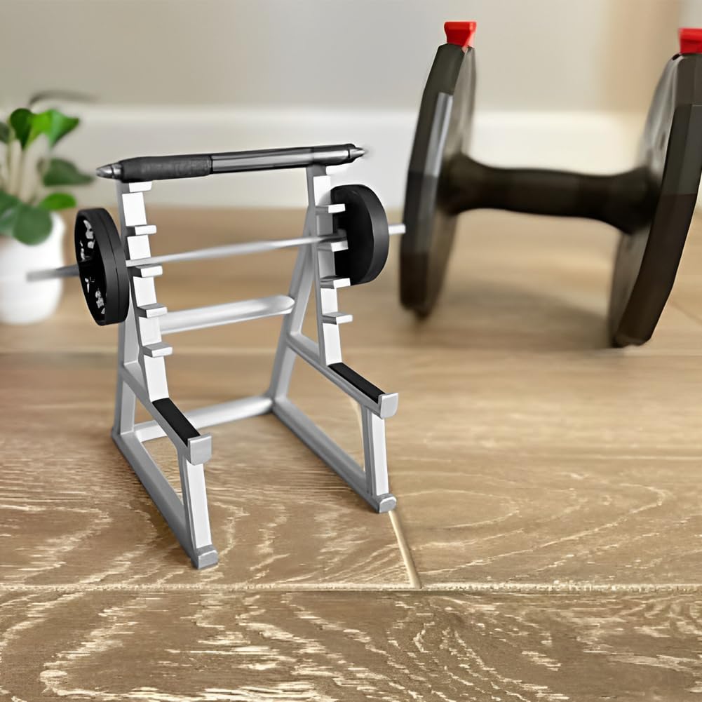 Funny Barbell Pen Holder - Mini Squat Rack Ornaments with 4pcs Weight Plates, Barbell Rack Ornaments for Fitness and Weightlifting Fans