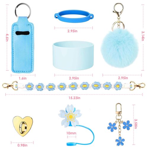 TJYAEKLTD Cup Accessories for Stanley Cup 30oz 40oz Tumbler with Handle, Including Water Bottle Handle Strap, Chapstick Holder, Boot, Keychain Charms, Straw Topper Cover Cap for Stanley (Blue)