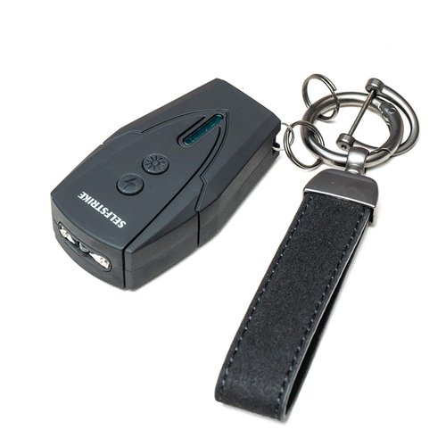 Selfstrike Mini Stun Gun with LED Flashlight and Wrist Strap – Unique Key Chain Design – Using anti slip materials can better and faster aim with charging cable,mini screwdriver and user manual(Black)