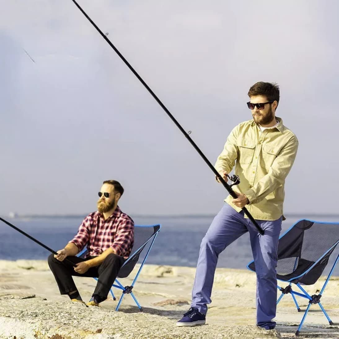 Camping portátil Chair, Beach Chair, Camping Accessories, Lawn seat Strong alluminium seatrecliner transportable and Easy to Assemble. for Adults. Blue.