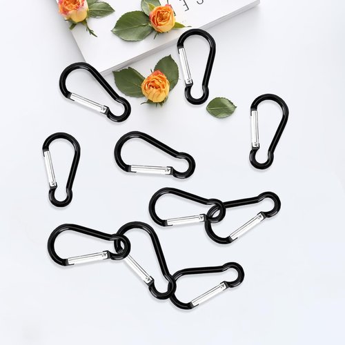 Carabiner Clip Keychain 1.81" Aluminum D-Ring Spring Loaded Gate Small Keychain Carabiners Clip Set for Outdoor Camping Mini Lock Hooks Total 40 Pcs Snap Link Durable Design Carabineer Assorted Black