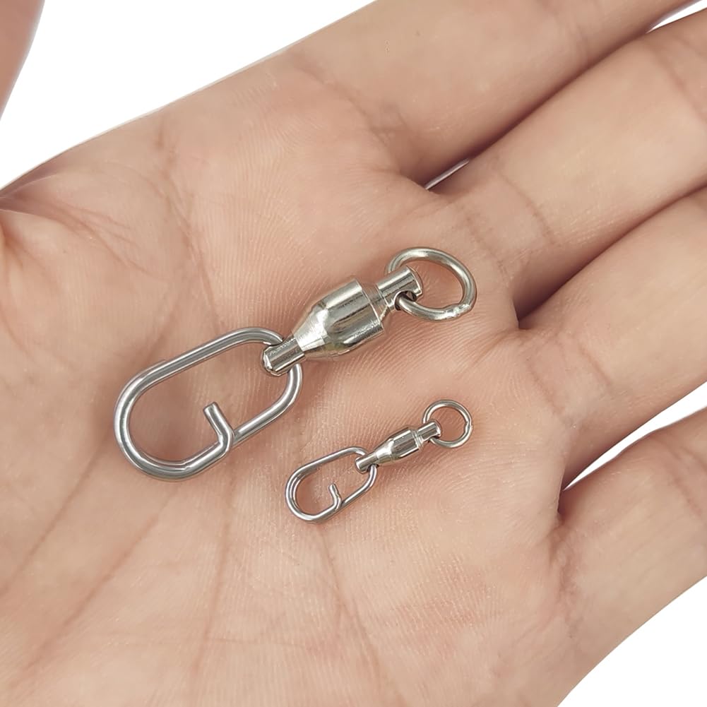 Fishing Ball Bearing Swivel Fishing Split Ring Fast Link Fishing Lures Stainless Steel Solid Welded Rings Barrel Swivels Saltwater (Ball Bearing Swivel with Split Ring (8454), 1#-0.8INCH /26LB)