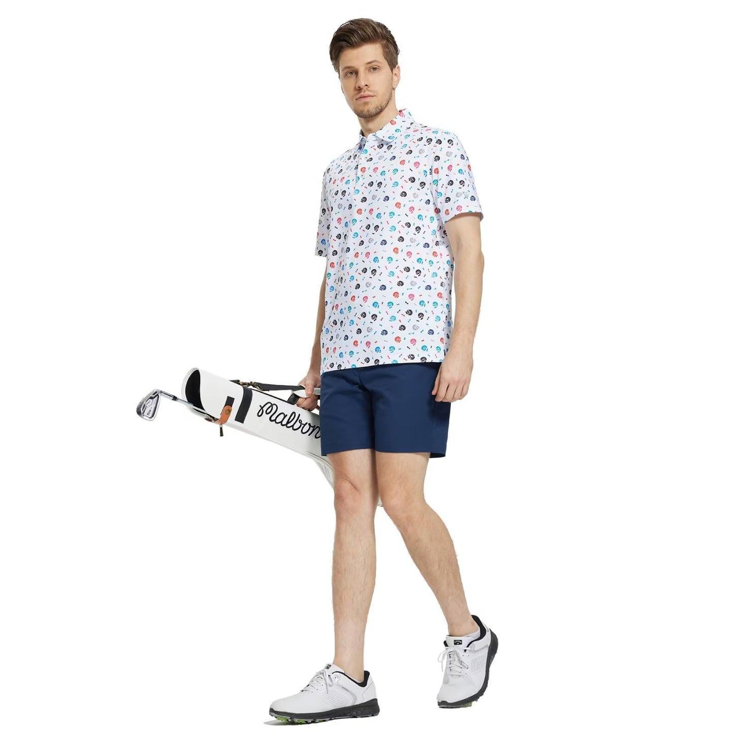 M MAELREG Mens Golf Shirt Short Sleeve Dry Fit Print Moisture Wicking Performance Patterns Collared Polo Shirt
