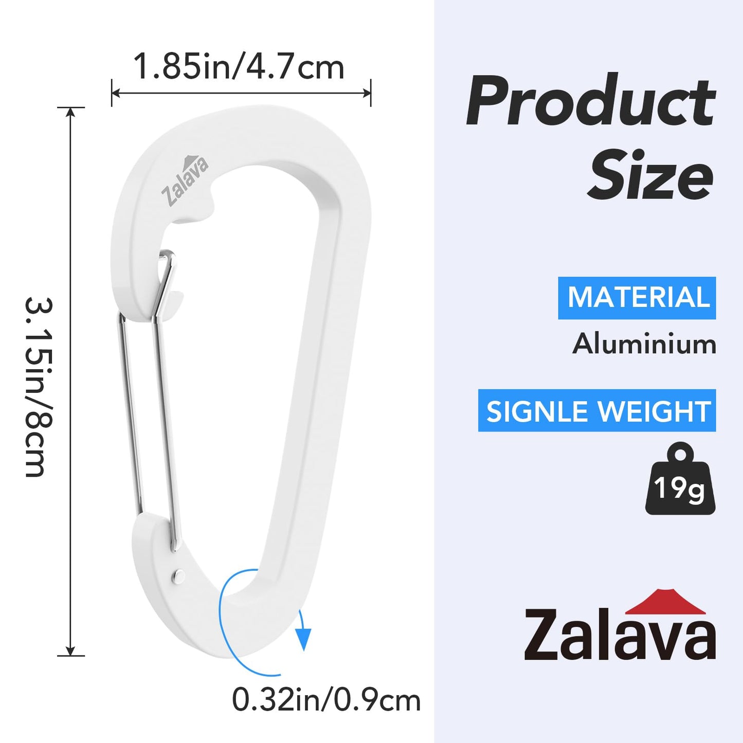 6 Pack Carabiner Clip D-Shape Spring for Keychain, 3 inch Heavy Duty Keychain Clip for Climbing Fishing Hiking Outdoor Clip Hook White