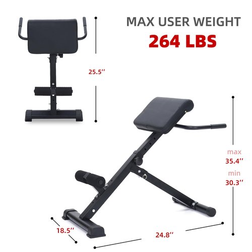 WELAST-Foldable Roman Chair - Adjustable Angle and Height Super Extended Bench - Multi functional Exercise Bench - Home Gym - Suitable for Hip and Abdominal Muscle Exercise