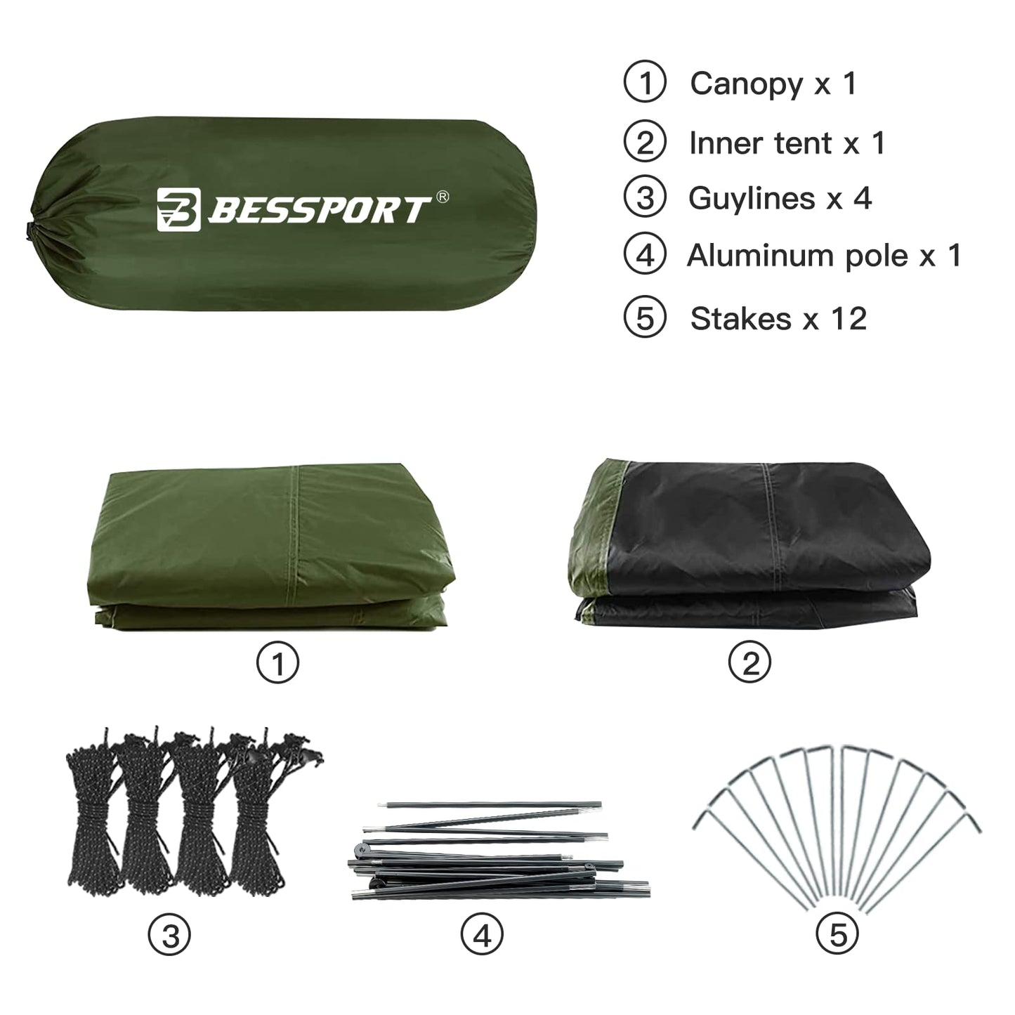 Bessport Camping Tent for 3 Person, Lightweight Backpacking Tent Waterproof Windproof Two Doors Easy Setup Double Layer Outdoor Tents for 3 to 4 Seasons, Suitable for Outdoor,Hiking,Camping