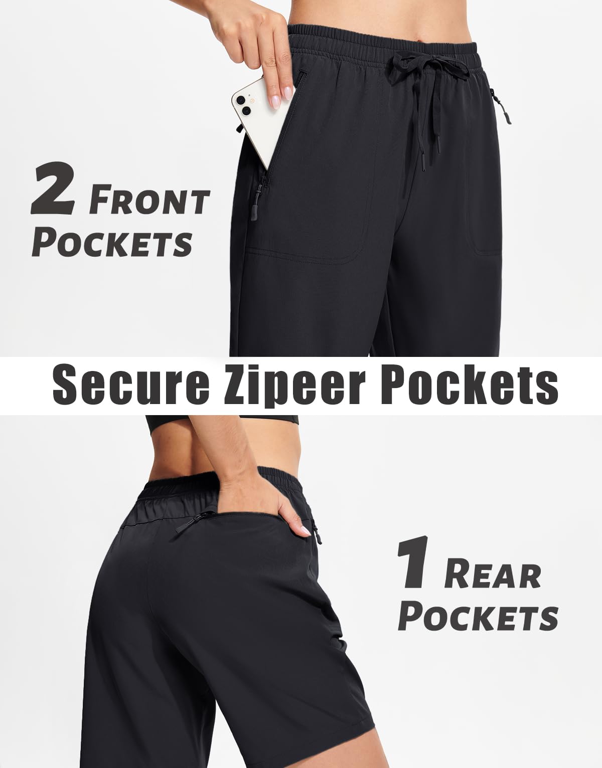 MAGCOMSEN Hiking Shorts Women 8 Inch Inseam Lightweight with Pockets Quick Dry Running Shorts Golf Black L