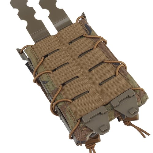 Tactical Double Extended 9mm Mag Pouch,Open Top Quick Pull Long Flashlight Holder Magazine Bag for Vest MOLLE/PALS