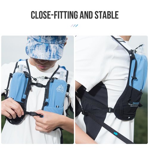 ICE FLAME Hydration Backpack Vest, 5L Multifunctional Outdoor Running Backpack fit 6.8 Inches Phone for Marathon Training, Hiking, Trail and Walking (Blue 2*500ml Flask)