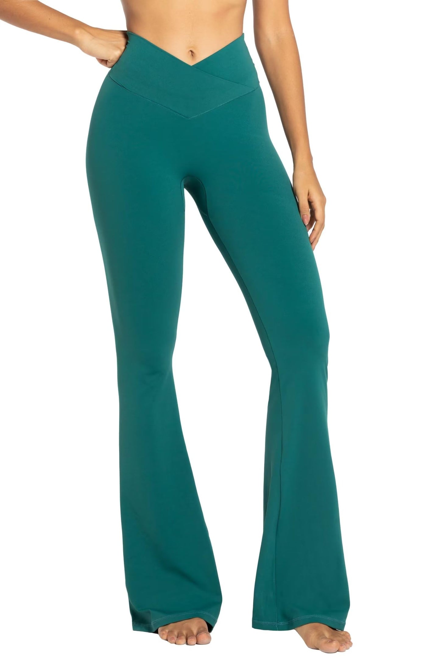 Sunzel Flare Leggings, Crossover Yoga Pants with Tummy Control, High Waisted and Wide Leg, No Front Seam Jasper Green Small 30" Inseam