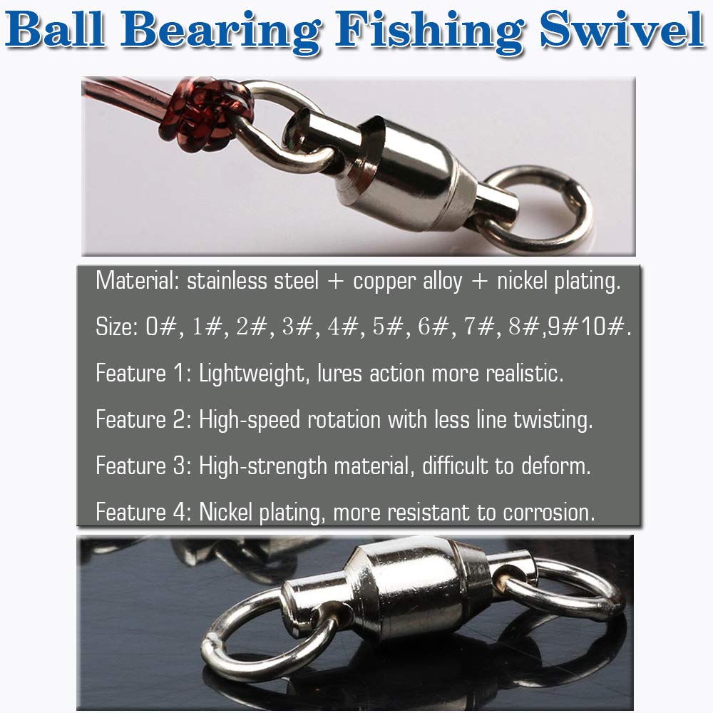 AMYSPORTS Ball Bearing Swivels Connector High Strength Stainless Steel Solid Welded Rings Barrel Swivels Saltwater Freshwater Fishing 50pcs 32lbs