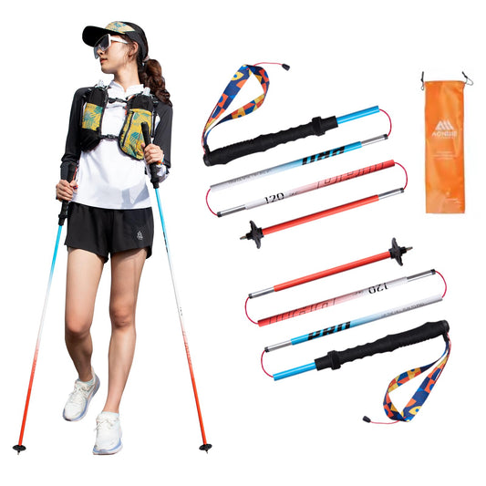 AONIJIE Trekking Poles - 2 Pcs Collapsible Aluminum Alloy 7075 Hiking Poles with Anti-Shock and Quick Lock System, Ultralight for Hiking, Camping, Mountaining, Trekking (Blue Red,120cm)