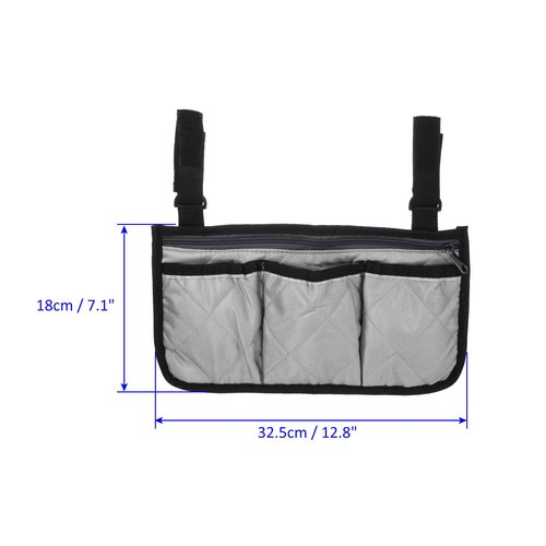 M METERXITY Chair Armrest Organizer - Polyester 4 Pockets Snack Magazine Arm Rest Storage Bag with Adjustable Straps, Apply to Camping/Fishing/Picnic (Grey Black)