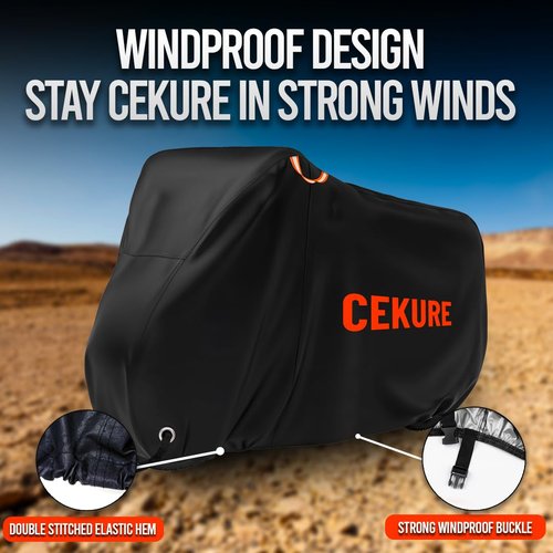 Cekure Outdoor Bike Cover Ultra WaterProof for 1-2 Bikes - Heavy Duty 210D Oxford Tear Resistant and Windproof Outdoor Storage Bicycle Cover, Stationary Bike Cover Comes with Carry Bag