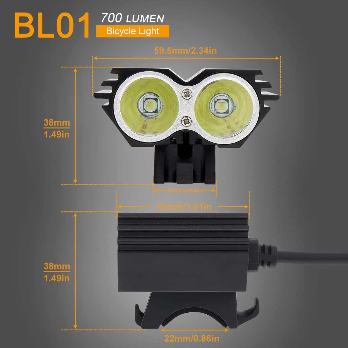 Waterproof 700 Lumens LED Bicycle Light 4 Modes Super Bright Bike Lamp Headlight + 8.4V Rechargeable Battery Pack + Charger for Camping, Cycling, Hiking, Riding