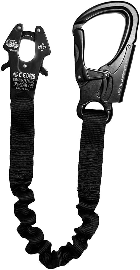Fusion Tactical ProGlide Military and Police Helo Lanyard - 6ft Elastic Bungee with Kong Frog Shackle Snap Hook, 23kN - Black, 72 inches