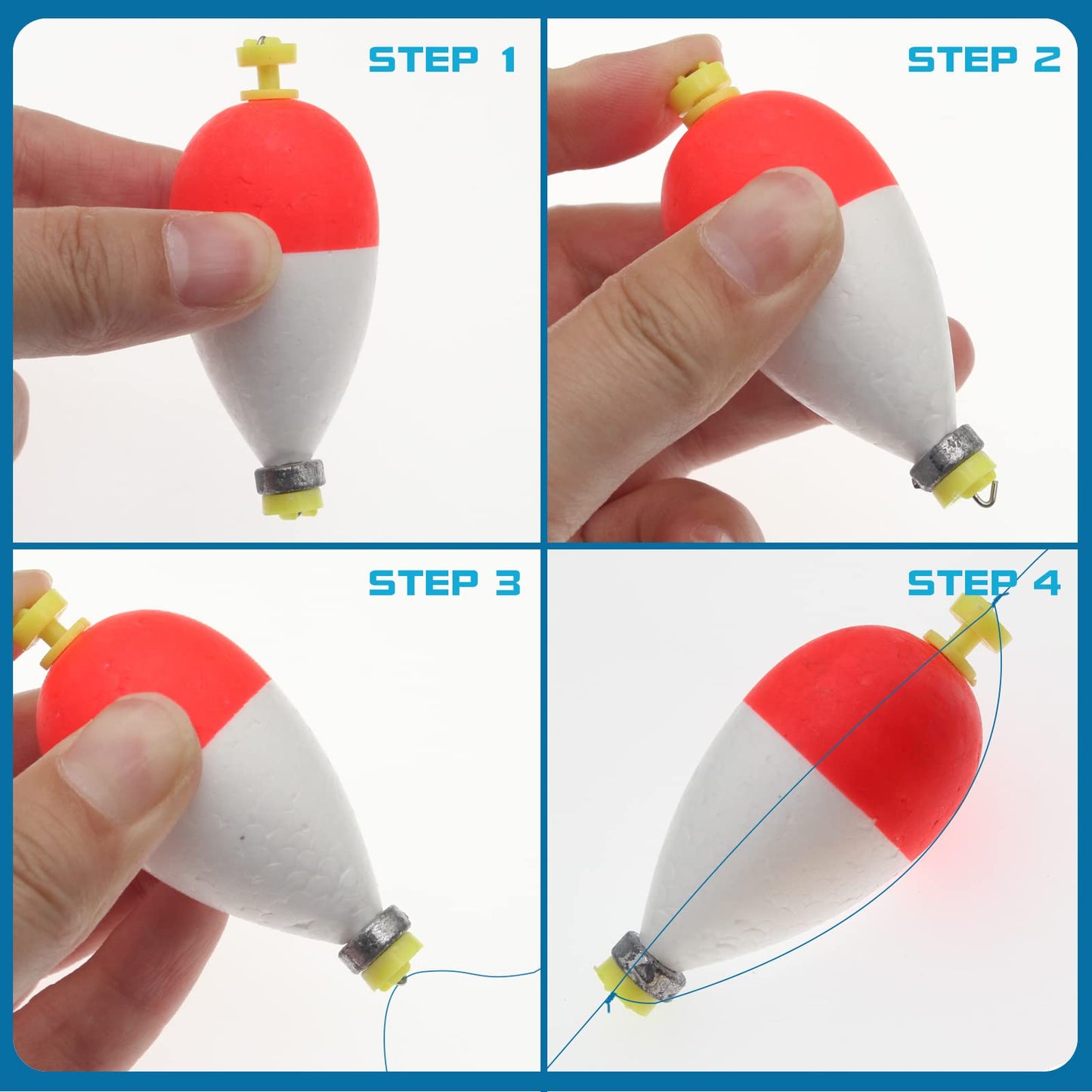 Gefischtter 16pcs Fishing Bobbers Weighted Floats Set Foam Snap on Float Weighted Bobbers Fishing Push Button Snap-on Bobbers Assortment