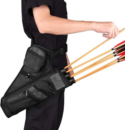 KRATARC 3-Tubes Hip Quiver Waist Hanged Arrow Archery Carry Bag with Pockets Adjustable Belt