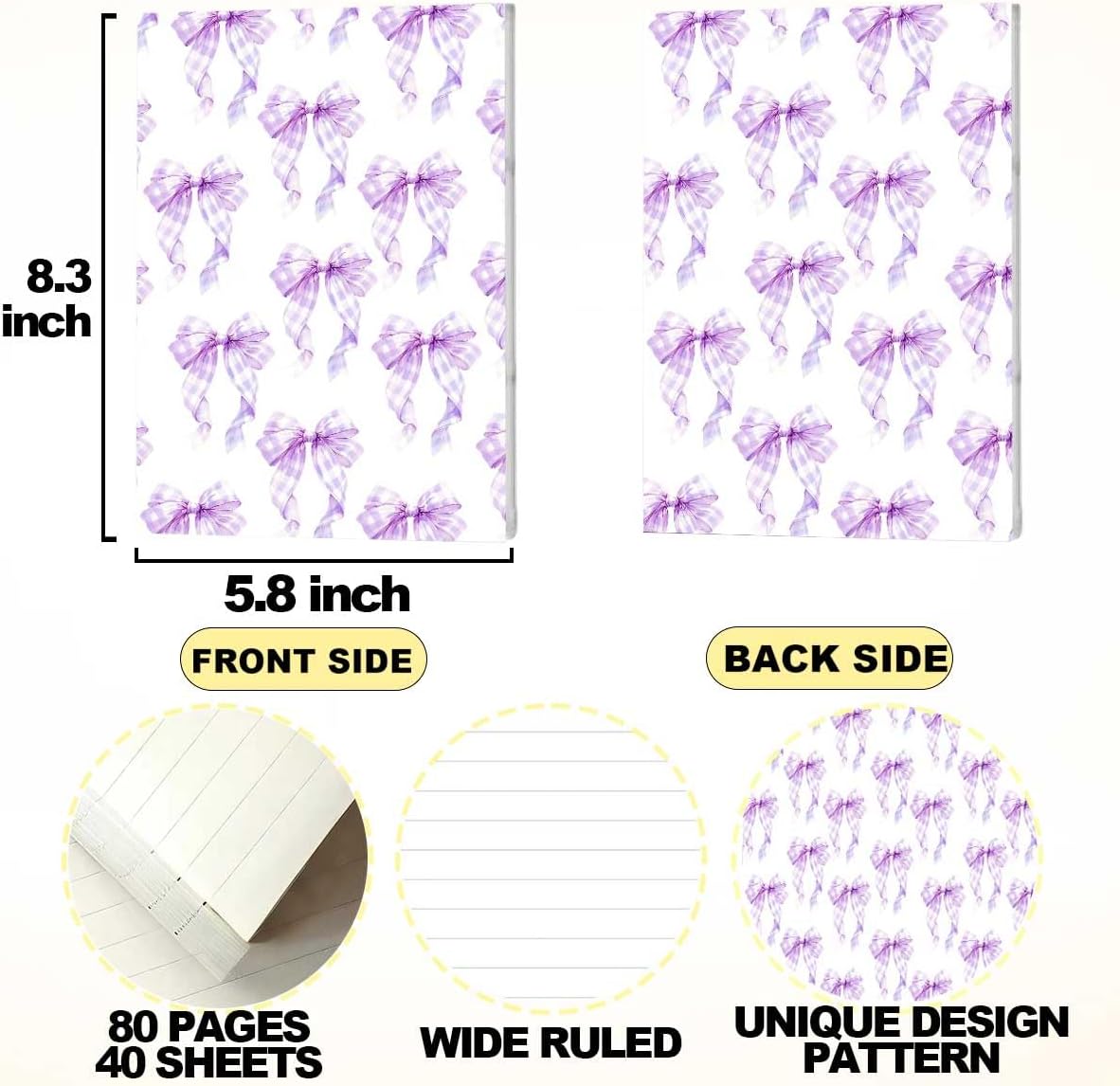 Pink Bow Notebook Journal, A5 Journal Notebook for Office Note Taking, 8.3 x 5.8 inch Writing Diary Subject Notebooks Planner, Travel Journaling-11