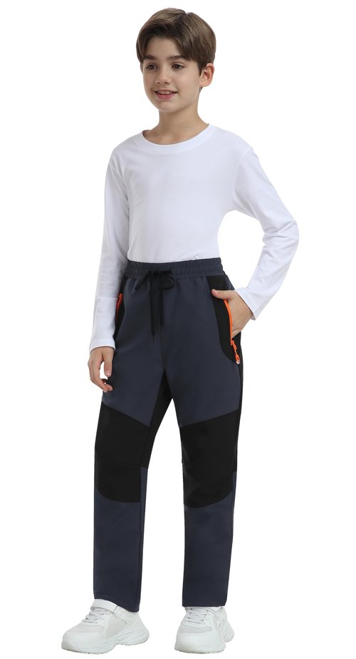 MoFiz Kids Fleece Lined Winter Hiking Pants - Waterproof Insulated Outdoor Pants Dark Gray 10-12