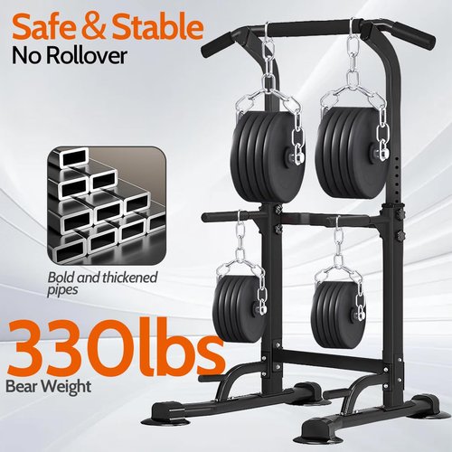 Power Tower Pull Up Dip Stander, Height Adjustable Multi-functional Home Strength Training Gym Equipment, Easy to Install, Durable Home Gym Equipment (black)