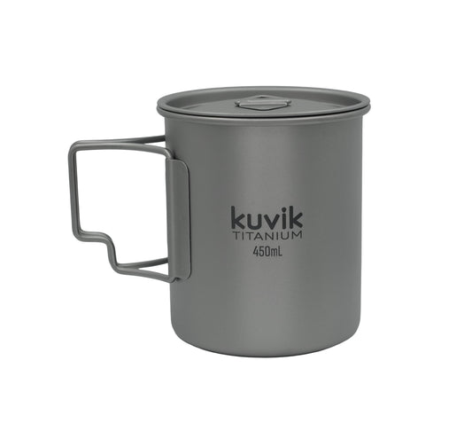 Kuvik Titanium Cup with Lid 450ml (15.2 oz) - Ultralight and Compact Pot for Backpacking, Camping, and Survival