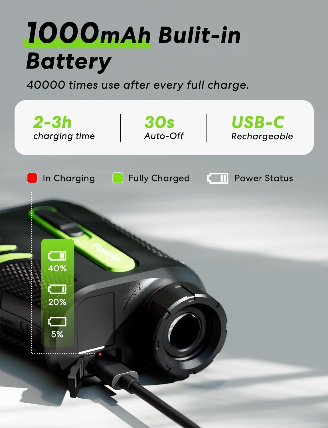 Flysocks Golf Rangefinder with Slope, 1200 Yard Laser Range Finder Golfing, Flag-Locking Vibration, 7X Magnification, 1000mAh Rechargeable Distance Range Finder with Magnet, Golf Accessories for Men