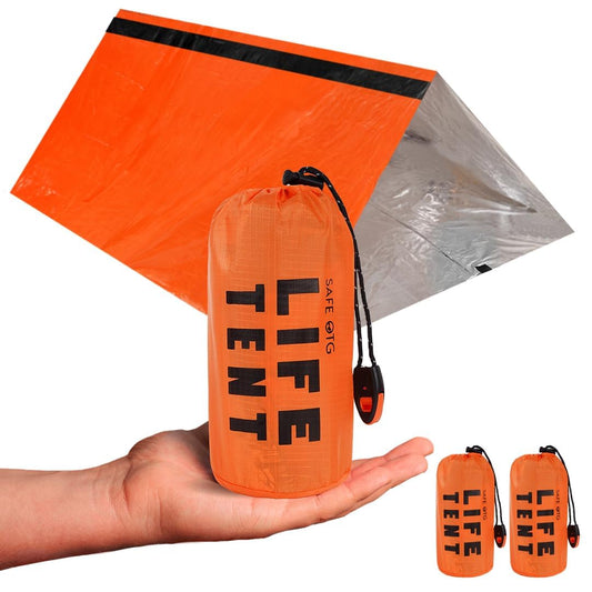 2 Emergency Survival Tent Life Shelter 2 Person Mylar Tube Tents Tarp with Whistle & Paracord Year-Round All Weather Protection for Car Outdoor Hiking Camping Gear Equipment