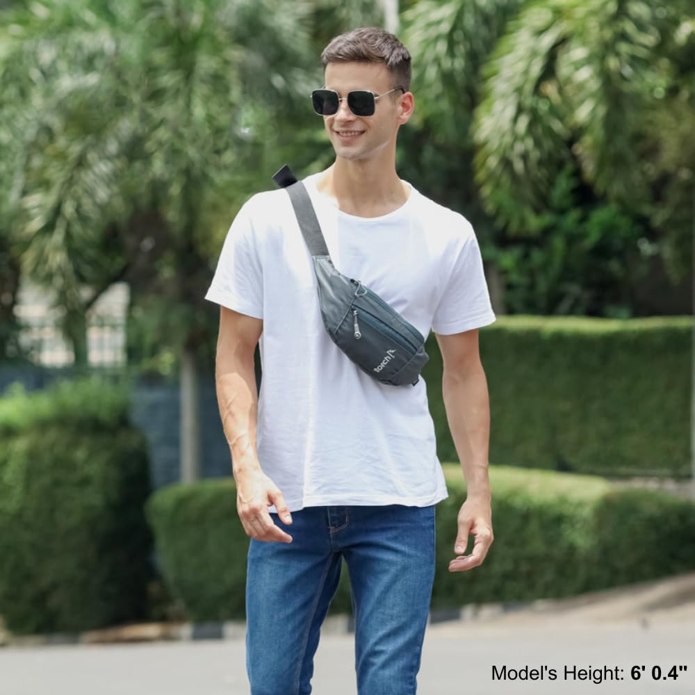 TORCH Fanny Pack for Men Crossbody - Waist Bag for Women with Compass Survival & Secret Pocket, Shoulder Bag Men Women for Travelling, Workout, Running, Outdoor - Hamura (Grey)