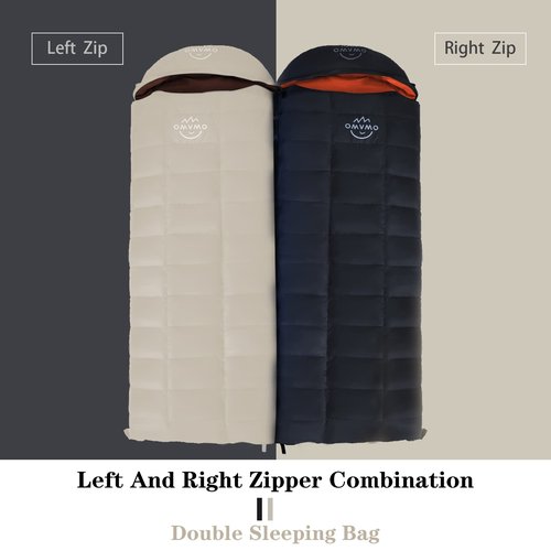 OMVMO -10 Degrees F 800 Fill Power Down Sleeping Bag for Adults,Black Left-Zipper Regular