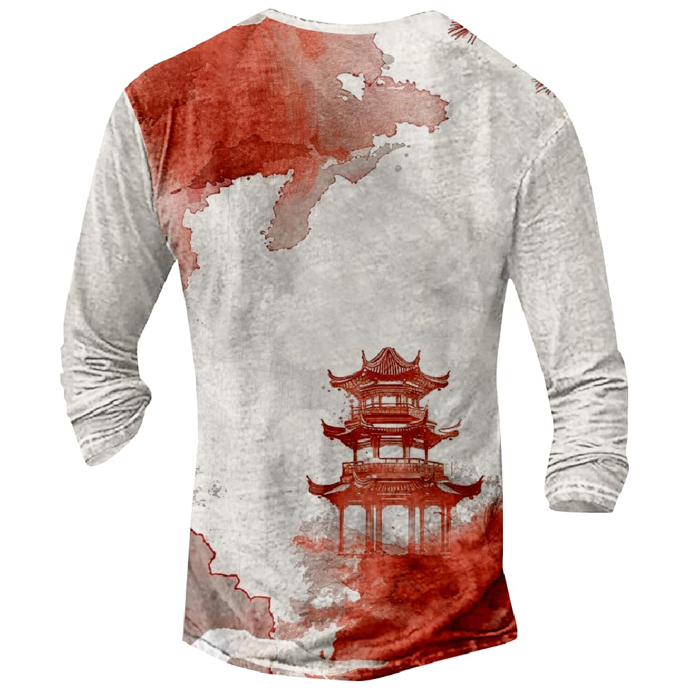 Graphic Tees Men Fashion Print Long Sleeve T Shirt Slim Fit Breathable Summer Tee Comfy Vintage Modest White,XL