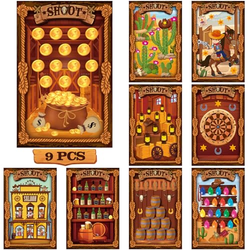 Western Shooting Targets Set - 9 Colorful Paper Targets for Cowboy Party 23x35 Inches