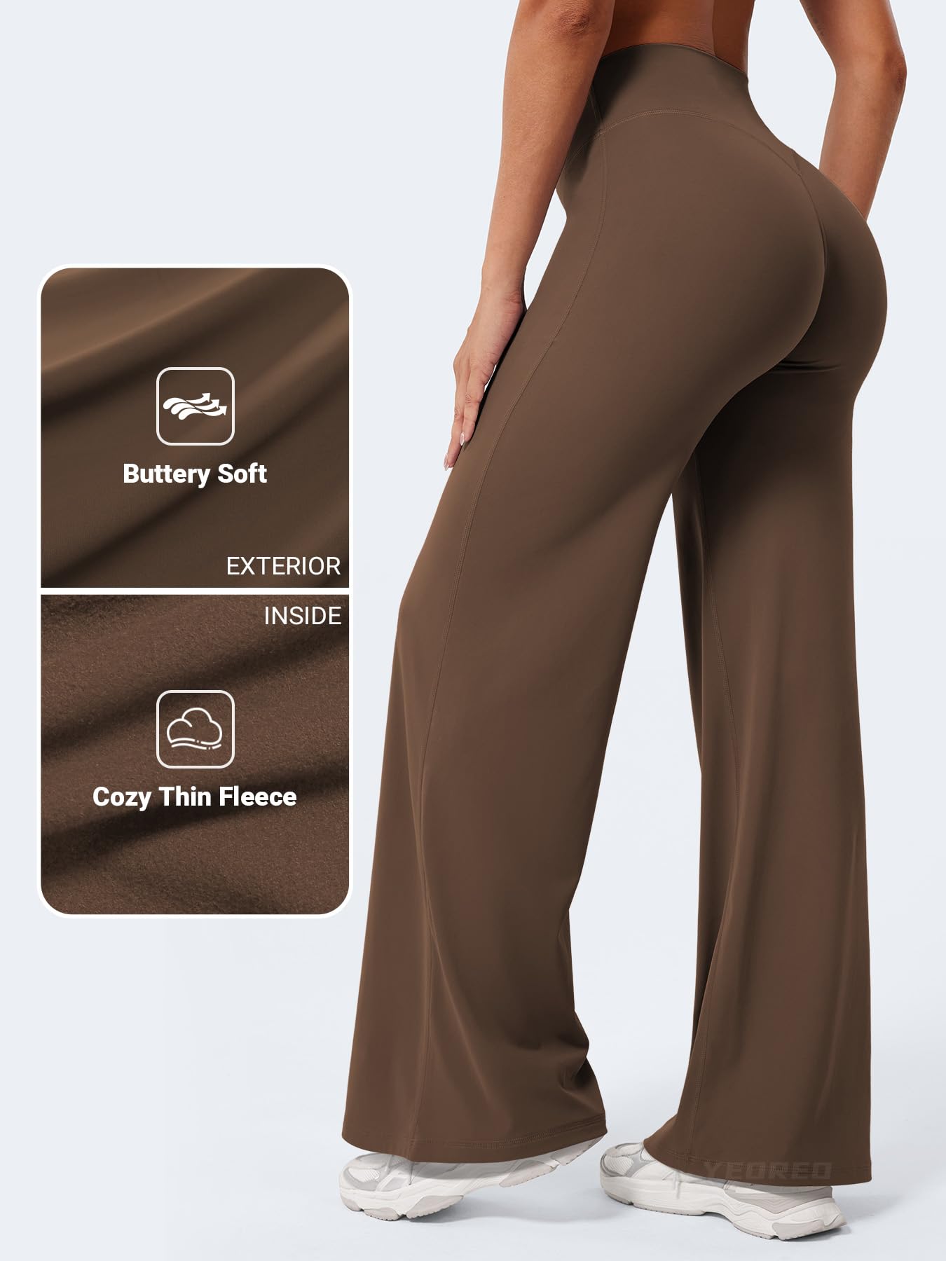 YEOREO Workout Leggings Womens No Front Seam Straight Leggings 31.5" Thin Fleece High Waist Buttery Eddiy Gym Yoga Pants Brown M