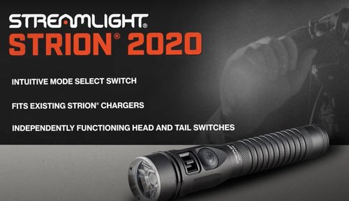 Streamlight 74431 Strion 2020 1200-Lumen Rechargeable LED Flashlight Includes 120V/100V AC/12V DC Charging System and Holder, Black