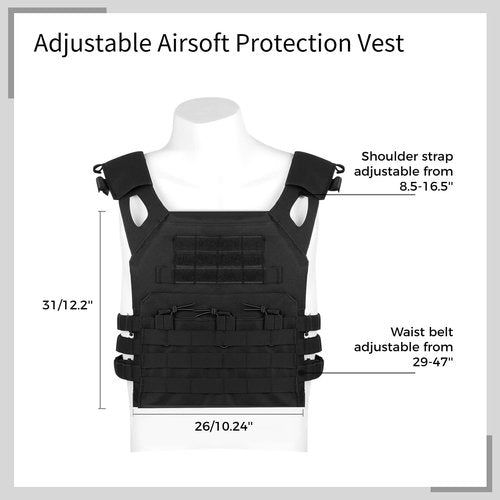 yeesport Airsoft Vest, Foam Padded Protective Paintball Game Vest, Lightweight Breathable Outdoor Sports Equipment Vest with Triple-Magazine Pouch, Adjustable Molle Vest for Men