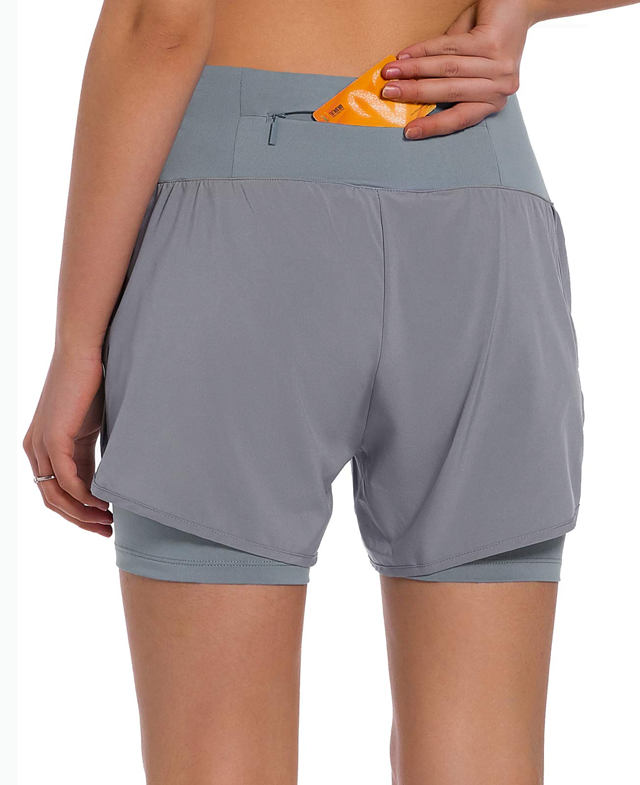 Ksmien Women's 2 in 1 Running Shorts - Lightweight Athletic Workout Gym Yoga Shorts Liner with Phone Pockets