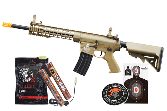 Lancer Tactical Gen 2 M4 Evo Nylon Polymer AEG Rifle with Mid Magazine- Battery, Charger, 1000 Rounds 0.20g BBS Included (Tan)
