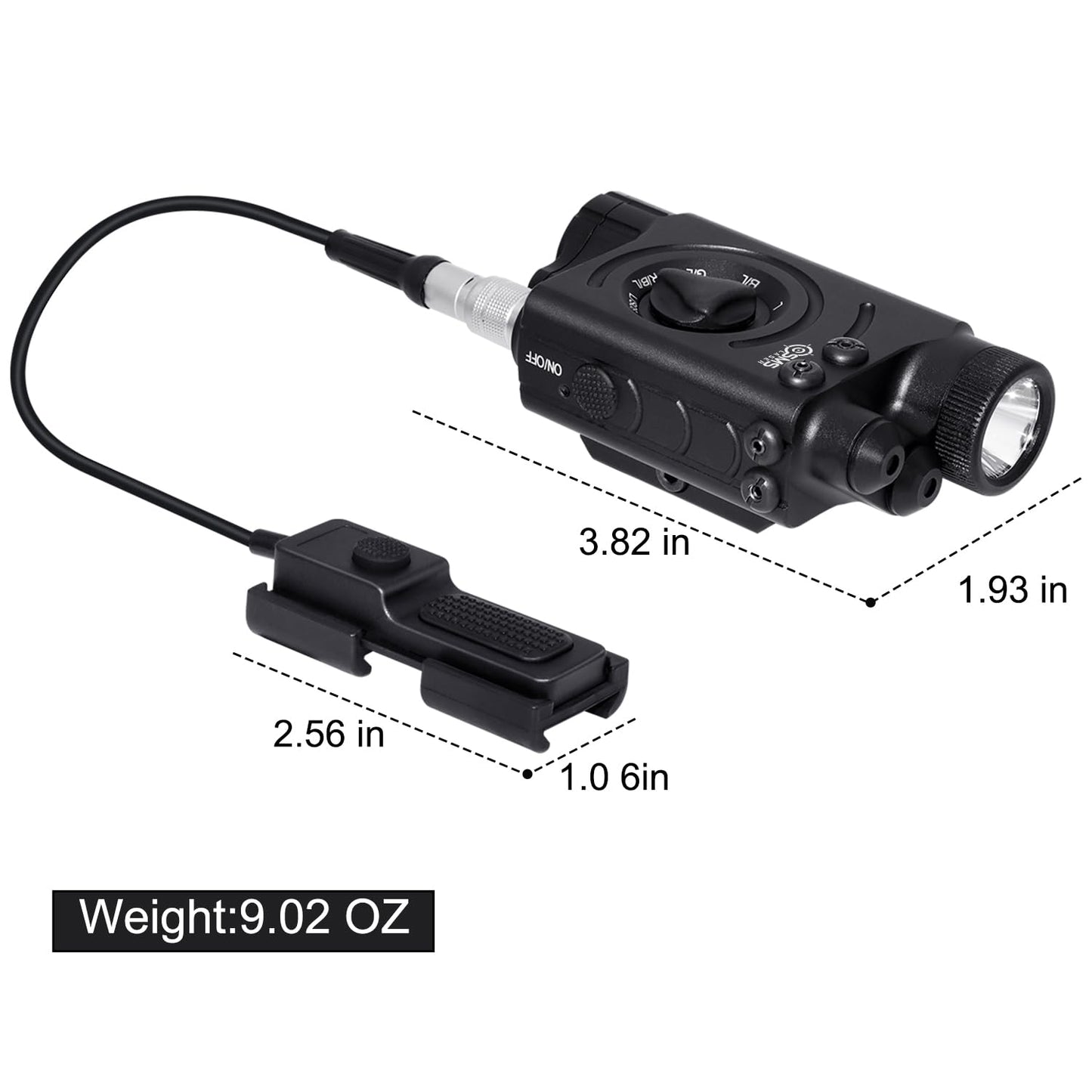 1200 Lumens Tactical Flashlight Dual Laser Combo for Rifle, with Momentary/Constant/Strobe Model, Green and Blue Laser & Tactical Flashlight Multi-Function Combo, with 9-inch Remote Pressure Switch