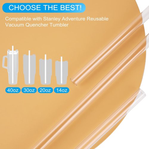 Replacement Straw Compatible with Stanley 40 oz 30 oz Cup Tumbler, 6 Pack Reusable Straw with Cleaning Brush, Plastic, Clear
