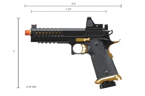 Lancer Tactical Knightshade Hi-Capa Gas Blowback Airsoft Pistol with Red Dot Reflex Sight (Black/Gold)