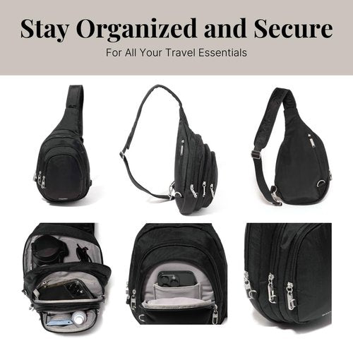 Baggallini Securtex® Anti-Theft Triple Zip Sling - Travel Backpack Sling Bag Crossbody - RFID Wallet Locking Zipper