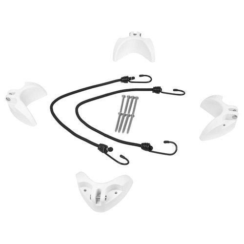 Boat Cooler Mounting Kit White Universal Cooler Tie Down Kit,Fits Most Brands Secures Stops Sliding Fast Removal , Include 4 Corner Pieces, 2 Quick-Connect Stretch Straps