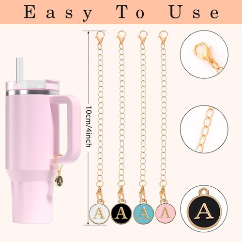 TERRISHE Initial Letter Charms Accessories for Stanley Cup, 4PCS Initial Name ID Letter Handle Charm for Stanley/Simple Modern Tumbler, Pesonlized Identification Letter Charms for Stanley Accesories