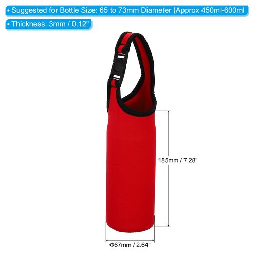 PATIKIL 67mmx185mm Water Bottle Sling Bag, 1 Pack Neoprene Portable Insulated Bottle Holder Carrier with Removable Adjustable Shoulder Strap, Red