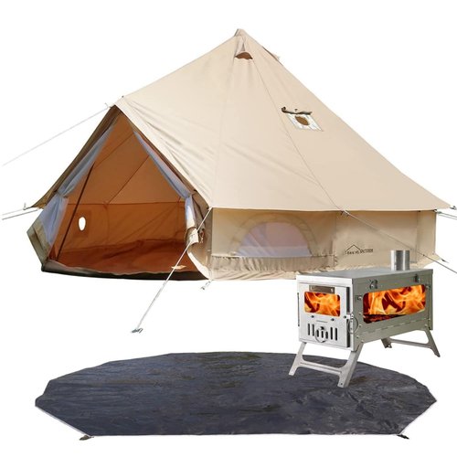 DANCHEL OUTDOOR Large Canvas Yurt Tent with Stove Jack, 4 Season Hot Tent House for 4 Adults Camping (13ft/4M)