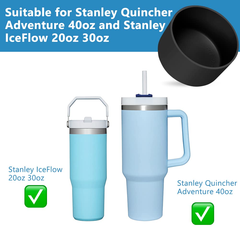 AUAUY 1 Pc Protective Silicone Boot for Stanley Quencher Adventure 40oz & IceFlow 20oz/30oz, Anti-Slip, Noise Reduction, Black