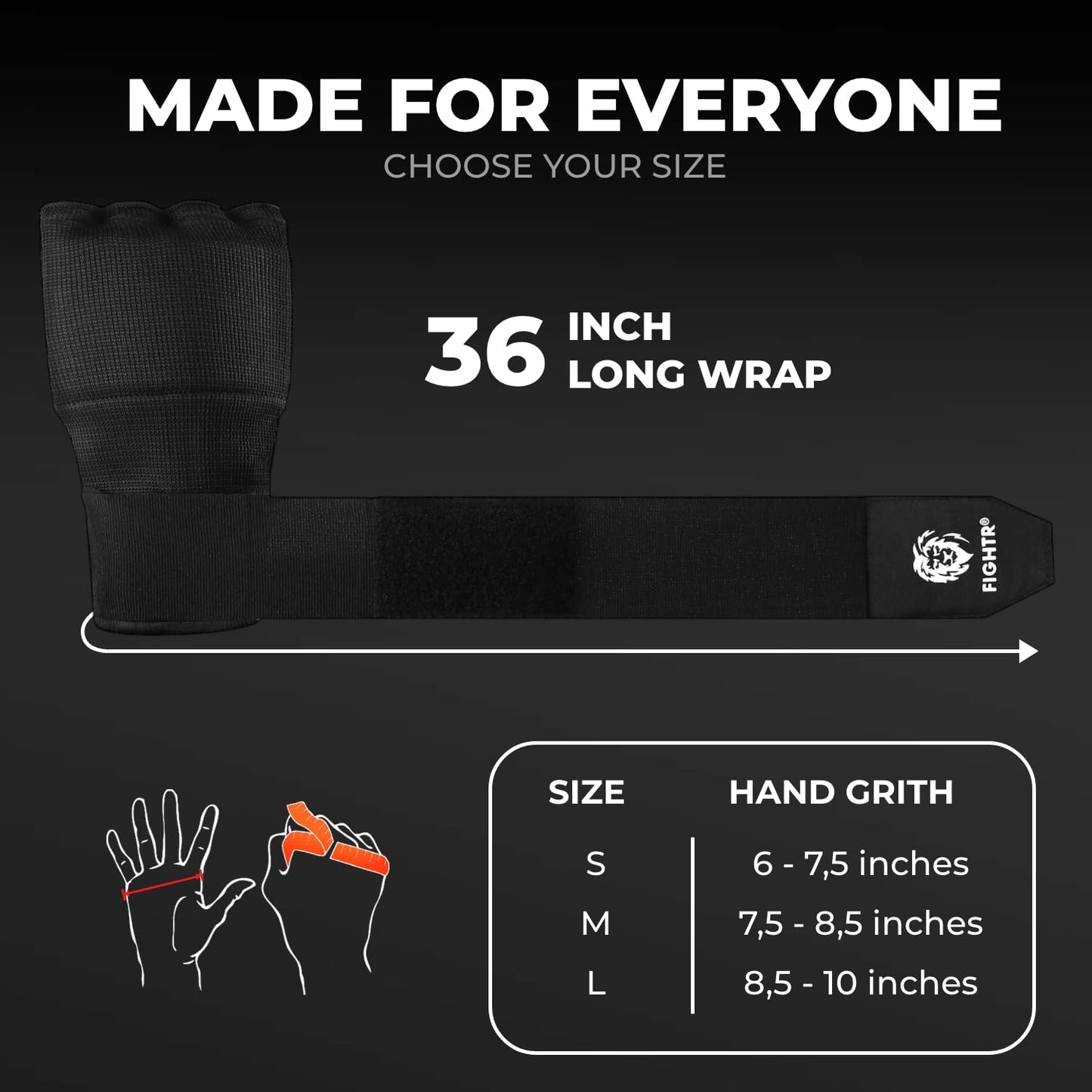 FIGHTR® Premium Gel Inner Gloves - Quick Wrapping & More Stability | Gel Hand Wraps for Boxing, MMA, Muay Thai, & Martial Arts | with Long Wrist Wrap