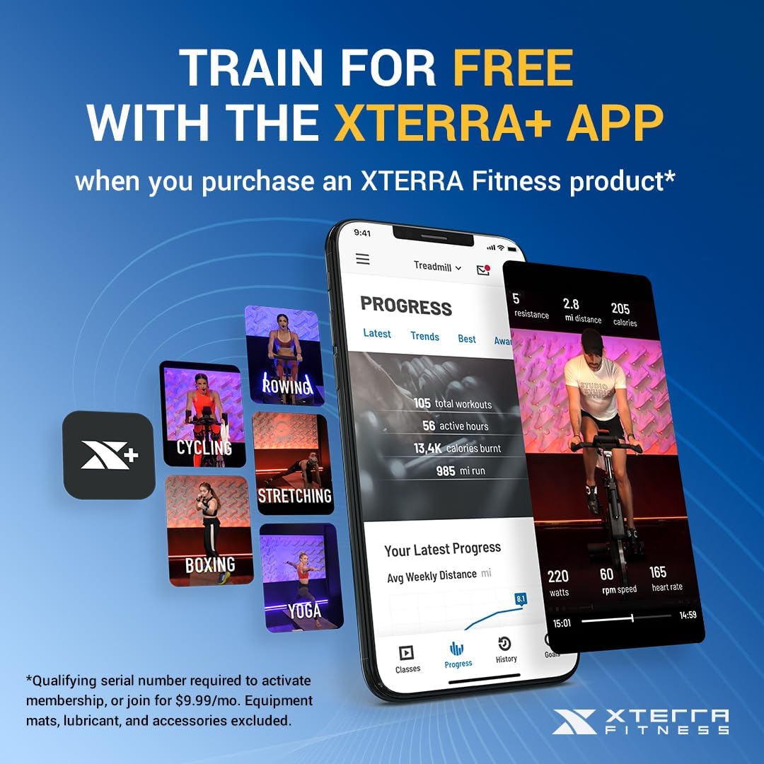 XTERRA Fitness Premium Folding Smart Treadmill, Compact Design, 250+ LB Weight Capacity, Powerful Motor, XTERRA+ Fitness App Included with Purchase