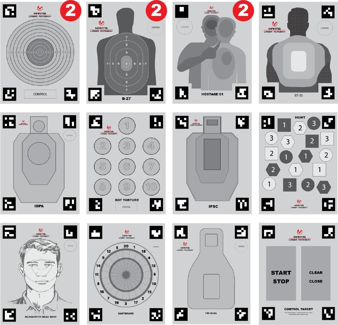 Mantis Laser Academy Smart Targets | 15 Dry Fire Laser Targets for Practice & Training | Automatic Detection & Scoring with App